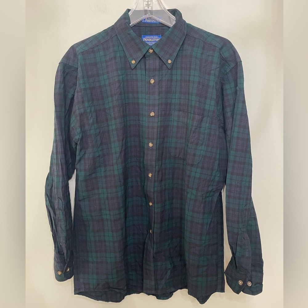 Pendleton Lightweight Wool Button Up Shirt Blackwatch Tartan Plaid Men’s Sz L